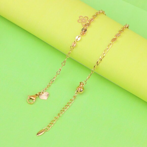 "Delicate Rose Gold Anklet with Floral & Charm Accents, XPAL1066 - Picture 5 of 12